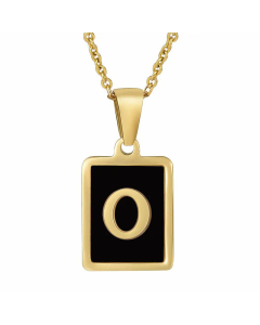 Fashion Letter Square Inlay Black Shell Titanium Steel Plating Pendant Necklace Colorza