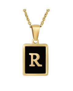 Fashion Letter Square Inlay Black Shell Titanium Steel Plating Pendant Necklace Colorza