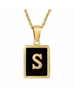 Fashion Letter Square Inlay Black Shell Titanium Steel Plating Pendant Necklace Colorza