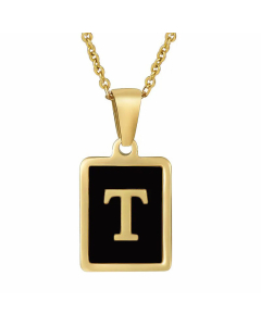 Fashion Letter Square Inlay Black Shell Titanium Steel Plating Pendant Necklace Colorza