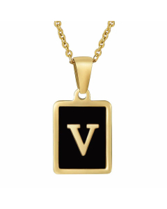 Fashion Letter Square Inlay Black Shell Titanium Steel Plating Pendant Necklace Colorza