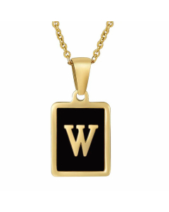 Fashion Letter Square Inlay Black Shell Titanium Steel Plating Pendant Necklace Colorza