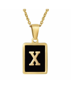 Fashion Letter Square Inlay Black Shell Titanium Steel Plating Pendant Necklace Colorza