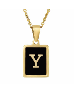 Fashion Letter Square Inlay Black Shell Titanium Steel Plating Pendant Necklace Colorza
