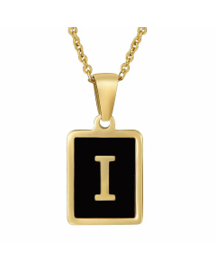 Fashion Letter Square Inlay Black Shell Titanium Steel Plating Pendant Necklace Colorza