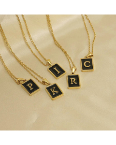 Fashion Letter Square Inlay Black Shell Titanium Steel Plating Pendant Necklace Colorza