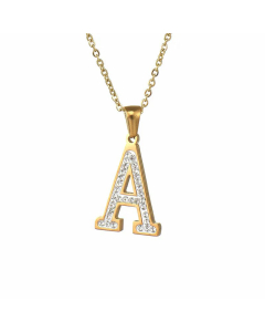 Refined Letter Inlay Zircon Stainless Steel Titanium Steel Plating Pendant Necklace Colorza