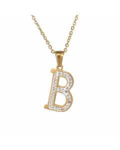 Refined Letter Inlay Zircon Stainless Steel Titanium Steel Plating Pendant Necklace Colorza