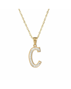 Refined Letter Inlay Zircon Stainless Steel Titanium Steel Plating Pendant Necklace Colorza