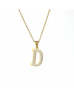 Refined Letter Inlay Zircon Stainless Steel Titanium Steel Plating Pendant Necklace Colorza