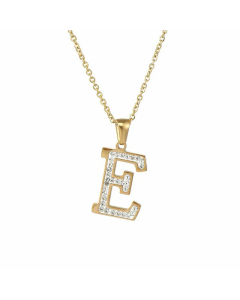 Refined Letter Inlay Zircon Stainless Steel Titanium Steel Plating Pendant Necklace Colorza
