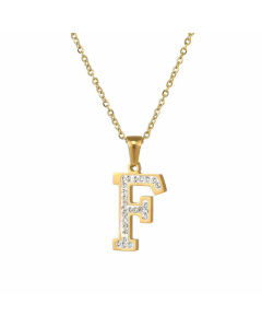 Refined Letter Inlay Zircon Stainless Steel Titanium Steel Plating Pendant Necklace Colorza