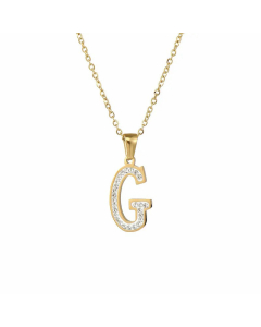 Refined Letter Inlay Zircon Stainless Steel Titanium Steel Plating Pendant Necklace Colorza