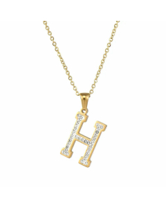 Refined Letter Inlay Zircon Stainless Steel Titanium Steel Plating Pendant Necklace Colorza