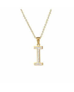 Refined Letter Inlay Zircon Stainless Steel Titanium Steel Plating Pendant Necklace Colorza