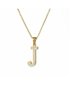 Refined Letter Inlay Zircon Stainless Steel Titanium Steel Plating Pendant Necklace Colorza