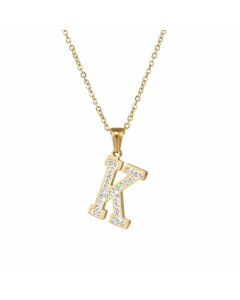 Refined Letter Inlay Zircon Stainless Steel Titanium Steel Plating Pendant Necklace Colorza