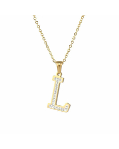 Refined Letter Inlay Zircon Stainless Steel Titanium Steel Plating Pendant Necklace Colorza