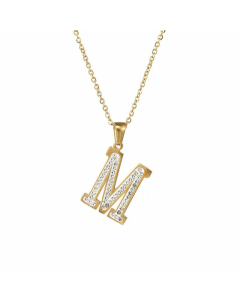 Refined Letter Inlay Zircon Stainless Steel Titanium Steel Plating Pendant Necklace Colorza