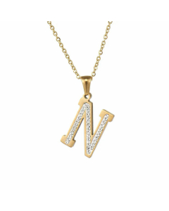 Refined Letter Inlay Zircon Stainless Steel Titanium Steel Plating Pendant Necklace Colorza