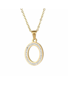 Refined Letter Inlay Zircon Stainless Steel Titanium Steel Plating Pendant Necklace Colorza