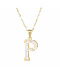 Refined Letter Inlay Zircon Stainless Steel Titanium Steel Plating Pendant Necklace Colorza