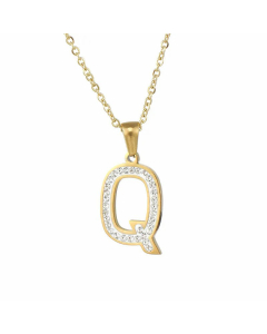 Refined Letter Inlay Zircon Stainless Steel Titanium Steel Plating Pendant Necklace Colorza