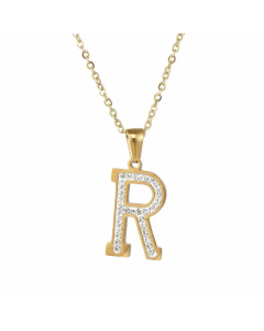 Refined Letter Inlay Zircon Stainless Steel Titanium Steel Plating Pendant Necklace Colorza