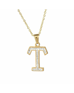 Refined Letter Inlay Zircon Stainless Steel Titanium Steel Plating Pendant Necklace Colorza
