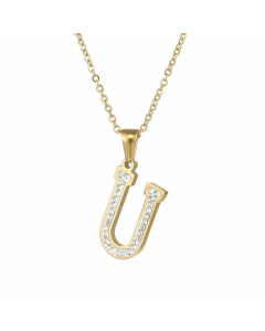 Refined Letter Inlay Zircon Stainless Steel Titanium Steel Plating Pendant Necklace Colorza