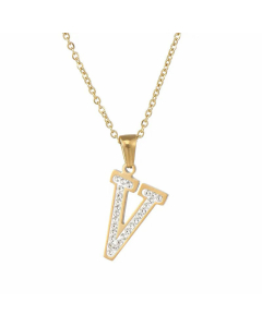 Refined Letter Inlay Zircon Stainless Steel Titanium Steel Plating Pendant Necklace Colorza