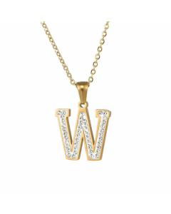 Refined Letter Inlay Zircon Stainless Steel Titanium Steel Plating Pendant Necklace Colorza