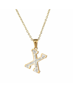 Refined Letter Inlay Zircon Stainless Steel Titanium Steel Plating Pendant Necklace Colorza