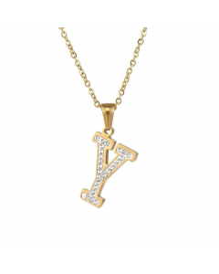 Refined Letter Inlay Zircon Stainless Steel Titanium Steel Plating Pendant Necklace Colorza