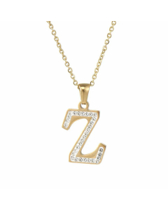 Refined Letter Inlay Zircon Stainless Steel Titanium Steel Plating Pendant Necklace Colorza