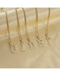 Refined Letter Inlay Zircon Stainless Steel Titanium Steel Plating Pendant Necklace Colorza