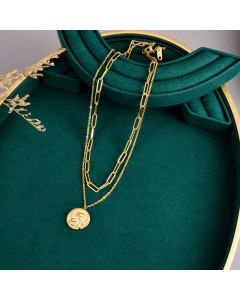 Retro Gold Plated Round Angel Titanium Steel Layered Necklaces Colorza