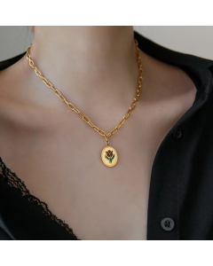 Daily Rund Flower Titanium Steel Gold Plated Pendant Necklace Colorza