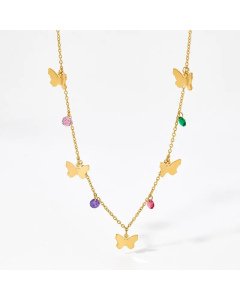 Retro Inlaid Colorful Zircon Butterfly Stainless Steel Necklace Colorza