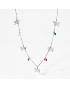 Retro Inlaid Colorful Zircon Butterfly Stainless Steel Necklace Colorza