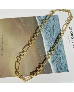 Plain Solid Color Patchwork Chain Stainless Steel Plating Necklace Colorza