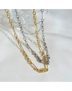 Plain Solid Color Patchwork Chain Stainless Steel Plating Necklace Colorza