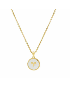 Fashion Round Constellation Inlaid Shell Titanium Steel Plating Pendant Necklace Colorza