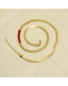 Fashion Flat Snake Chain Zircon Inlaid Titanium Steel Plating Necklace Colorza 