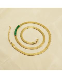 Fashion Flat Snake Chain Zircon Inlaid Titanium Steel Plating Necklace Colorza 