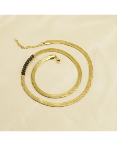 Fashion Flat Snake Chain Zircon Inlaid Titanium Steel Plating Necklace Colorza 