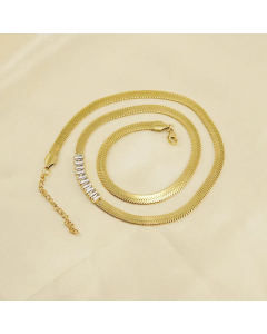 Fashion Flat Snake Chain Zircon Inlaid Titanium Steel Plating Necklace Colorza 