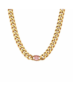 Fine Trendy Curby Chain Gold Plated Zircon Stainless Steel Necklace Colorza