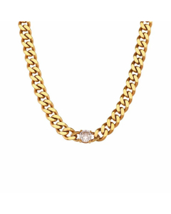 Fine Trendy Curby Chain Gold Plated Zircon Stainless Steel Necklace Colorza