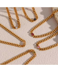 Fine Trendy Curby Chain Gold Plated Zircon Stainless Steel Necklace Colorza
